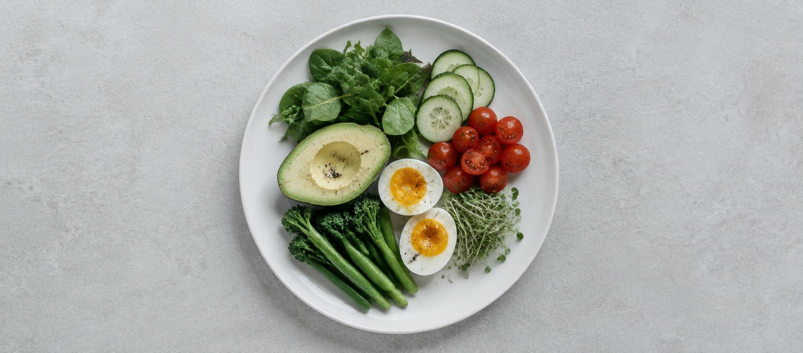 Healthy plate of vegetables and eggs